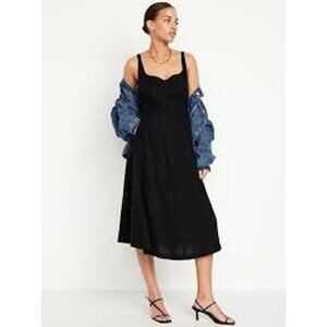 Old Navy Fit & Flare Linen-Blend Midi Dress Womens Medium Petite Black Jack